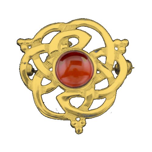 Image 1 of Celtic Knot Amber Floral Design 9K Yellow Gold Brooch