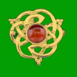 Celtic Knot Amber Floral Design 9K Yellow Gold Brooch
