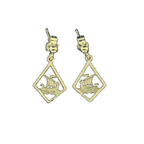 Image 1 of Viking Long Ship Diamond Design Small Drop 9K Yellow Gold Earrings  