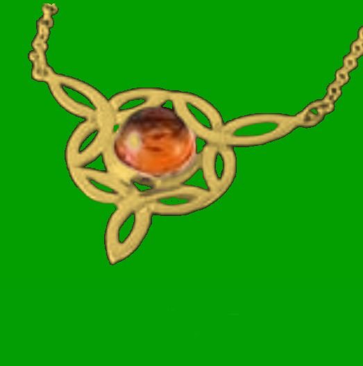 Image 0 of Celtic Knotwork Amber Trinity Knot Triangular 9K Yellow Gold Pendant