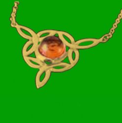 Celtic Knotwork Amber Trinity Knot Triangular 9K Yellow Gold Pendant