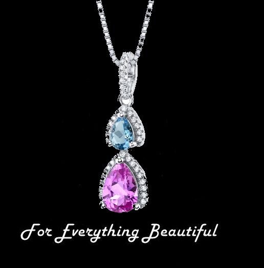 Image 0 of Pink Sapphire Blue Topaz Pear Cut Cubic Zirconia Accent Sterling Silver Pendant