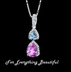 Pink Sapphire Blue Topaz Marquise Cut Cubic Zirconia Sterling Silver Pendant