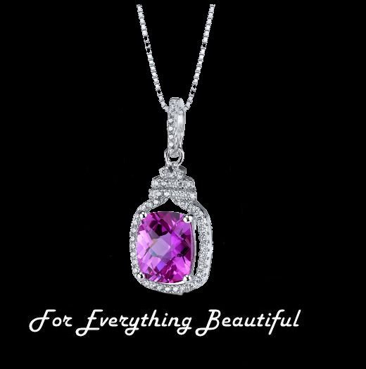 Image 0 of Pink Sapphire Cushion Cut Cubic Zirconia Halo Crown Sterling Silver Pendant