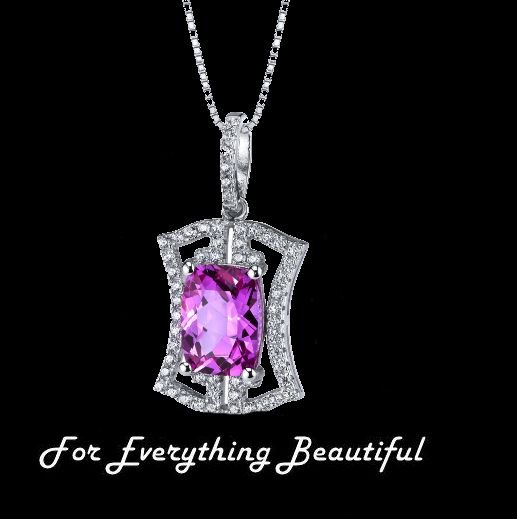 Image 0 of Pink Sapphire Cushion Cut Cubic Zirconia Art Deco Sterling Silver Pendant