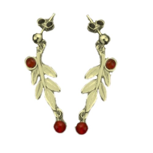 Image 1 of Rowan Tree Leaf Double Cornelian 9K Yellow Gold Earrings