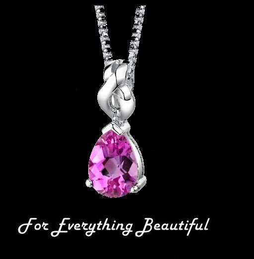 Image 0 of Pink Sapphire Pear Cut Ribbon Detail Sterling Silver Pendant