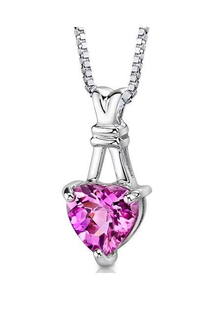 Image 1 of Pink Sapphire Heart Cut Modern Sterling Silver Pendant