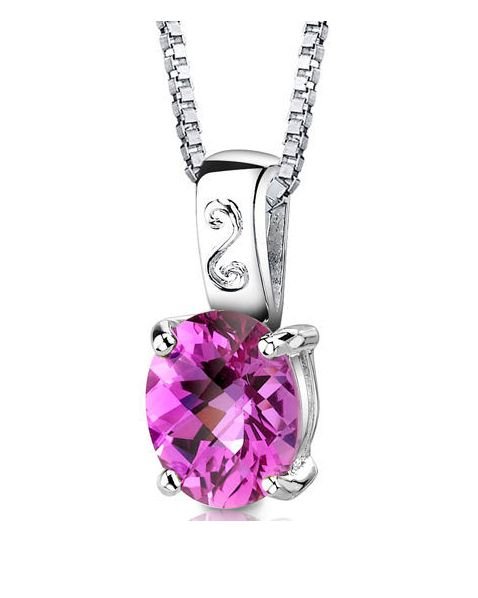 Image 1 of Pink Sapphire Oval Cut Simple Detail Sterling Silver Pendant