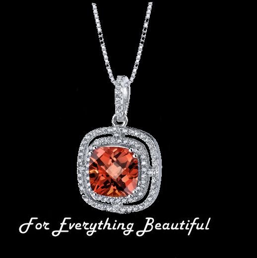 Image 0 of Padparadscha Sapphire Cushion Cut Cubic Zirconia Border Sterling Silver Pendant