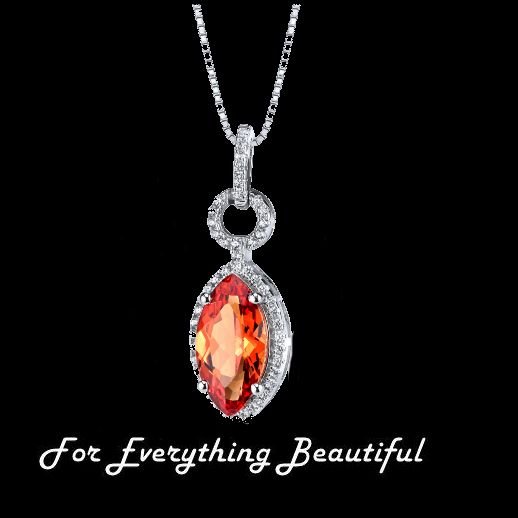 Image 0 of Padparadscha Sapphire Marquise Cut Cubic Zirconia Border Sterling Silver Pendant