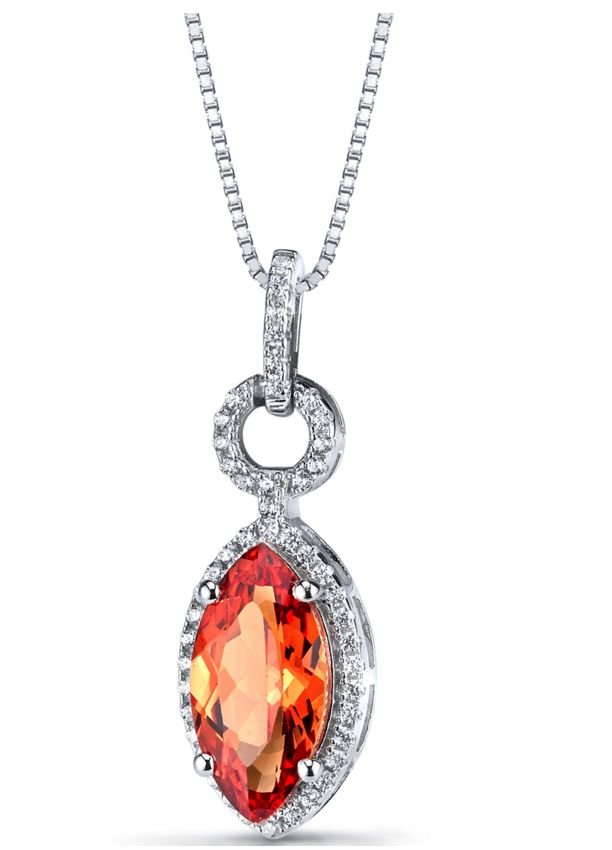 Image 1 of Padparadscha Sapphire Marquise Cut Cubic Zirconia Border Sterling Silver Pendant