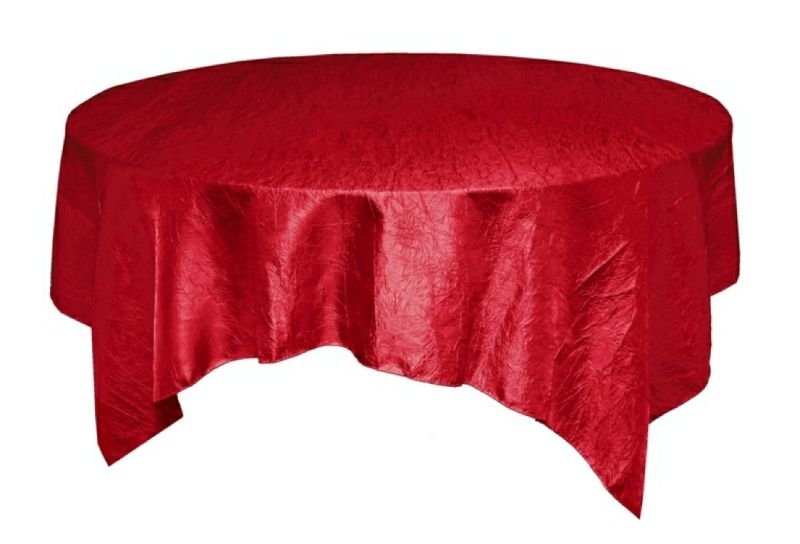 Image 1 of Scarlet Red Taffeta Crinkle Table Overlay Decorations 60 inches x 25