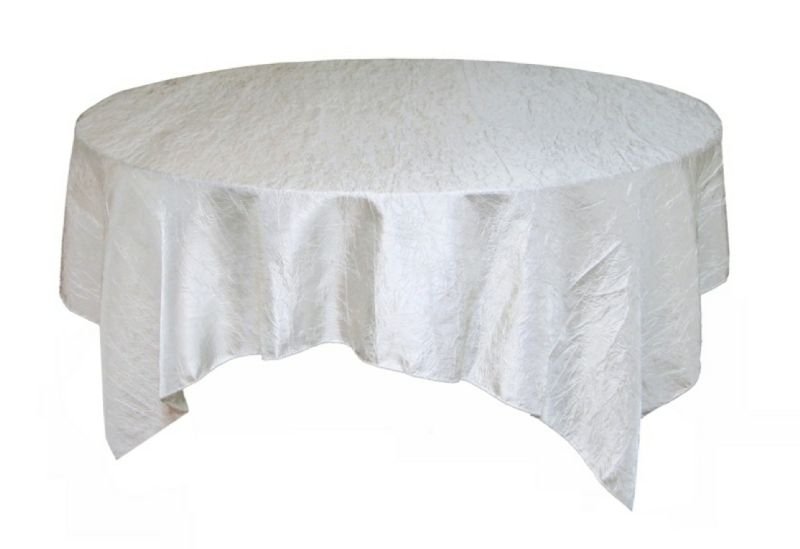Image 1 of White Taffeta Crinkle Table Overlay Decorations 72 inches x 1