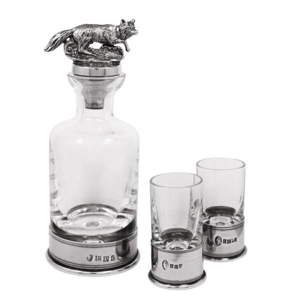 Image 1 of Sly Fox Themed Pewter Crystal Mini Decanter Shotglass Boxed Set