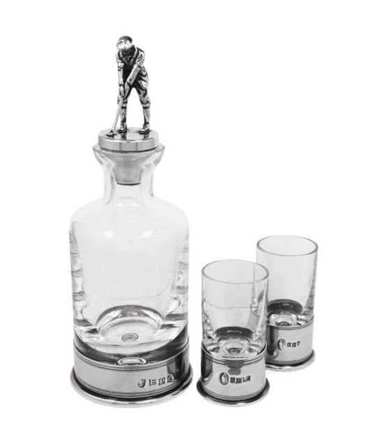 Image 1 of Golf Player Themed Pewter Crystal Mini Decanter Shotglass Boxed Set