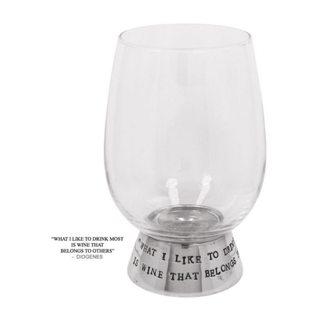 Image 1 of Wine That Belongs To Others Philosophers Quote Stylish Pewter Accent Wine Glass