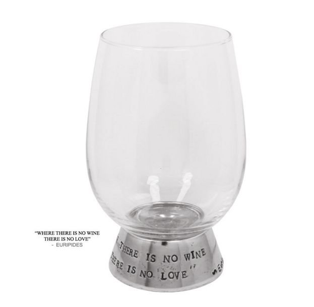 Image 1 of No Wine Philosophers Quote Stylish Pewter Accent Wine Glass