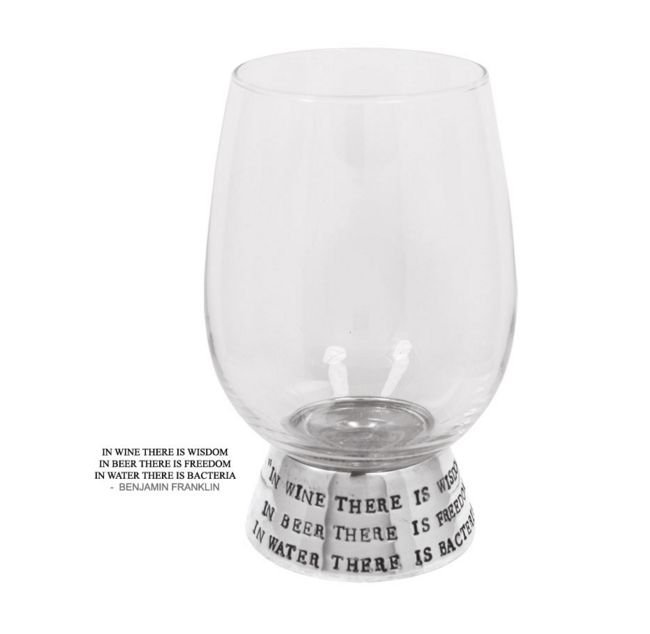 Image 1 of Wine Wisdom Literates Quote Stylish Pewter Accent Wine Glass