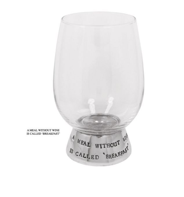 Image 1 of Breakfast Words Of Wisdom Quote Stylish Pewter Accent Wine Glass