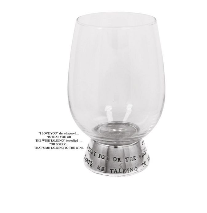 Image 1 of The Wine Talking Words Of Wisdom Quote Stylish Pewter Accent Wine Glass