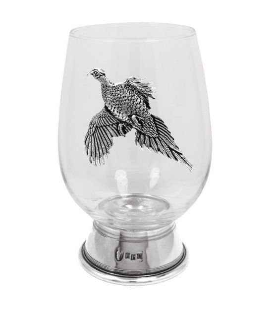 Image 1 of Pheasant Bird Themed Stylish Pewter Motif Accent Contemporary Wine Glass