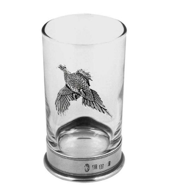 Image 1 of Pheasant Bird Themed 12cm Single Hiball Stylish Pewter Accent Spirit Glass