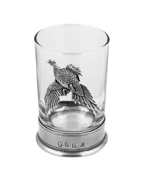 Image 1 of Pheasant Bird Themed 9cm Single Hiball Stylish Pewter Accent Spirit Glass