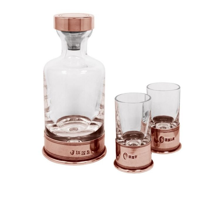 Image 1 of Rose Pewter Copper Plated Crystal Mini Decanter Shotglass Boxed Set