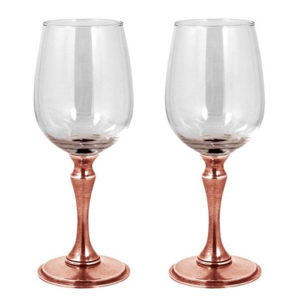 Image 1 of Rose Stylish Pewter Copper Plated Stem Double Wine Glass Boxed Set