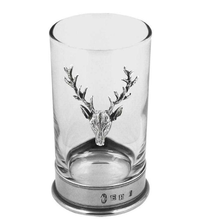 Image 1 of Proud Stag Themed 12cm Single Hiball Stylish Pewter Accent Spirit Glass