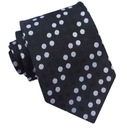 Image 1 of Black White Diagonal Polka Dots Formal Wedding Straight Mens Neck Tie 