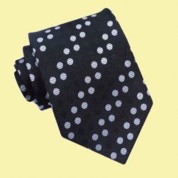 Black White Diagonal Polka Dots Formal Wedding Straight Mens Neck Tie 