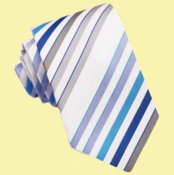 Blue Grey White Diagonal Stripes Formal Wedding Straight Mens Neck Tie  
