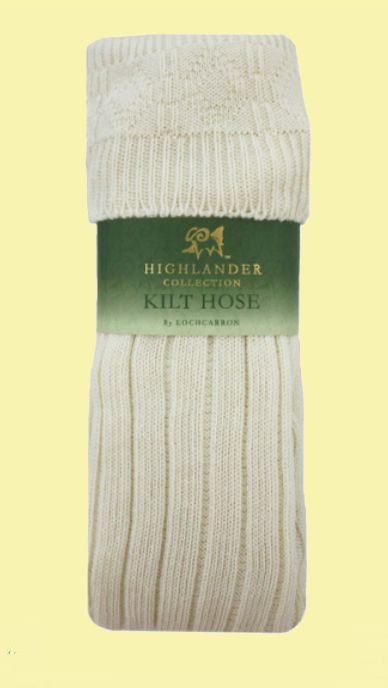 Image 0 of Ecru White Wool Blend Ribbed Full Length Mens Kilt Hose Socks 
