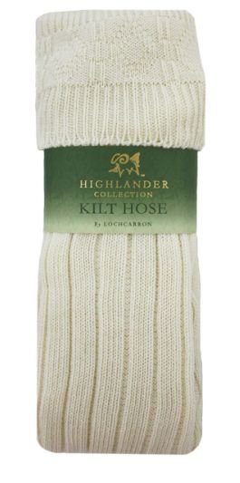 Image 1 of Ecru White Wool Blend Ribbed Full Length Mens Kilt Hose Socks 