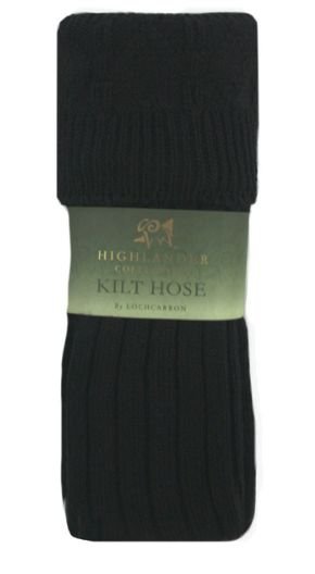 Image 1 of Black Wool Blend Ribbed Full Length Mens Kilt Hose Socks 