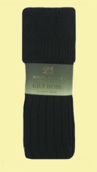 Black Wool Blend Ribbed Full Length Mens Kilt Hose Socks 