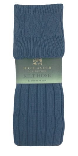 Image 1 of Ancient Blue Wool Blend Ribbed Full Length Mens Kilt Hose Socks 