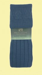 Ancient Blue Wool Blend Ribbed Full Length Mens Kilt Hose Socks 