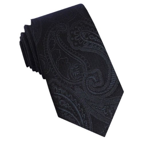 Image 1 of Black Embossed Paisley Pattern Formal Wedding Straight Mens Neck Tie 