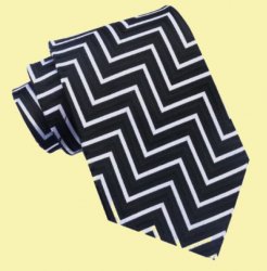 Black White Grey Zigzag Pattern Formal Wedding Straight Mens Neck Tie  