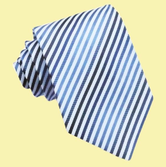 Image 0 of Light Dark Blue White Diagonal Stripes Formal Wedding Straight Mens Neck Tie 