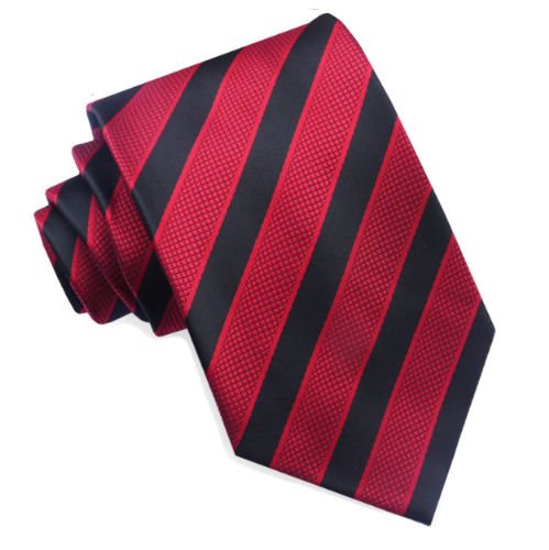 Image 1 of Black Red Diagonal Textured Stripes Formal Wedding Straight Mens Neck Tie 