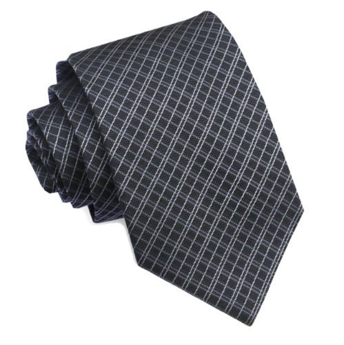 Image 1 of Black Grey Diagonal Crosshatch Formal Wedding Straight Mens Neck Tie 