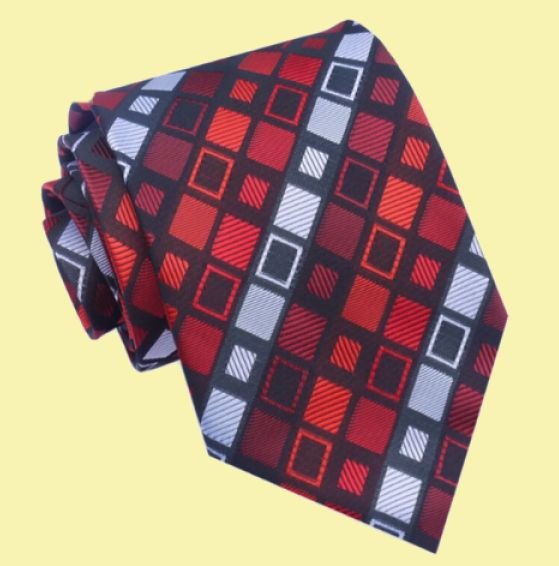 Image 0 of Red Shades Square Thatch Pattern Formal Wedding Straight Mens Neck Tie 