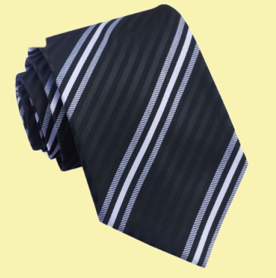 Image 0 of Black Grey White Diagonal Rail Stripes Formal Wedding Straight Mens Neck Tie 