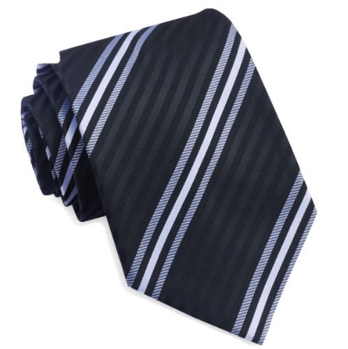 Image 1 of Black Grey White Diagonal Rail Stripes Formal Wedding Straight Mens Neck Tie 