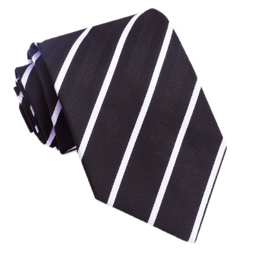 Image 1 of Black White Diagonal Thin Stripes Formal Wedding Straight Mens Neck Tie 