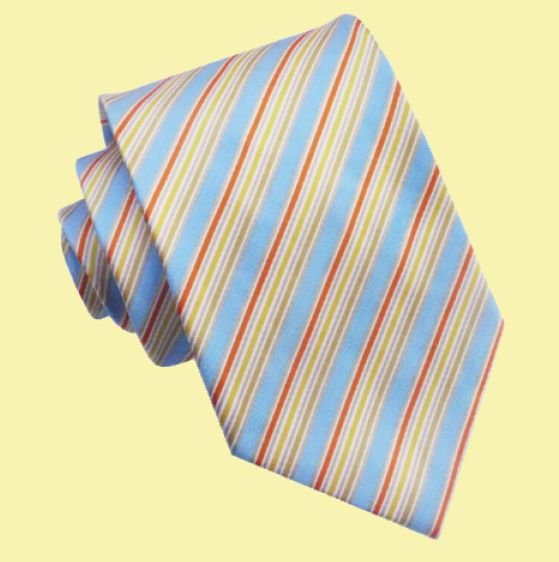 Image 0 of Light Blue Orange Gold Diagonal Stripes Formal Wedding Straight Mens Neck Tie 